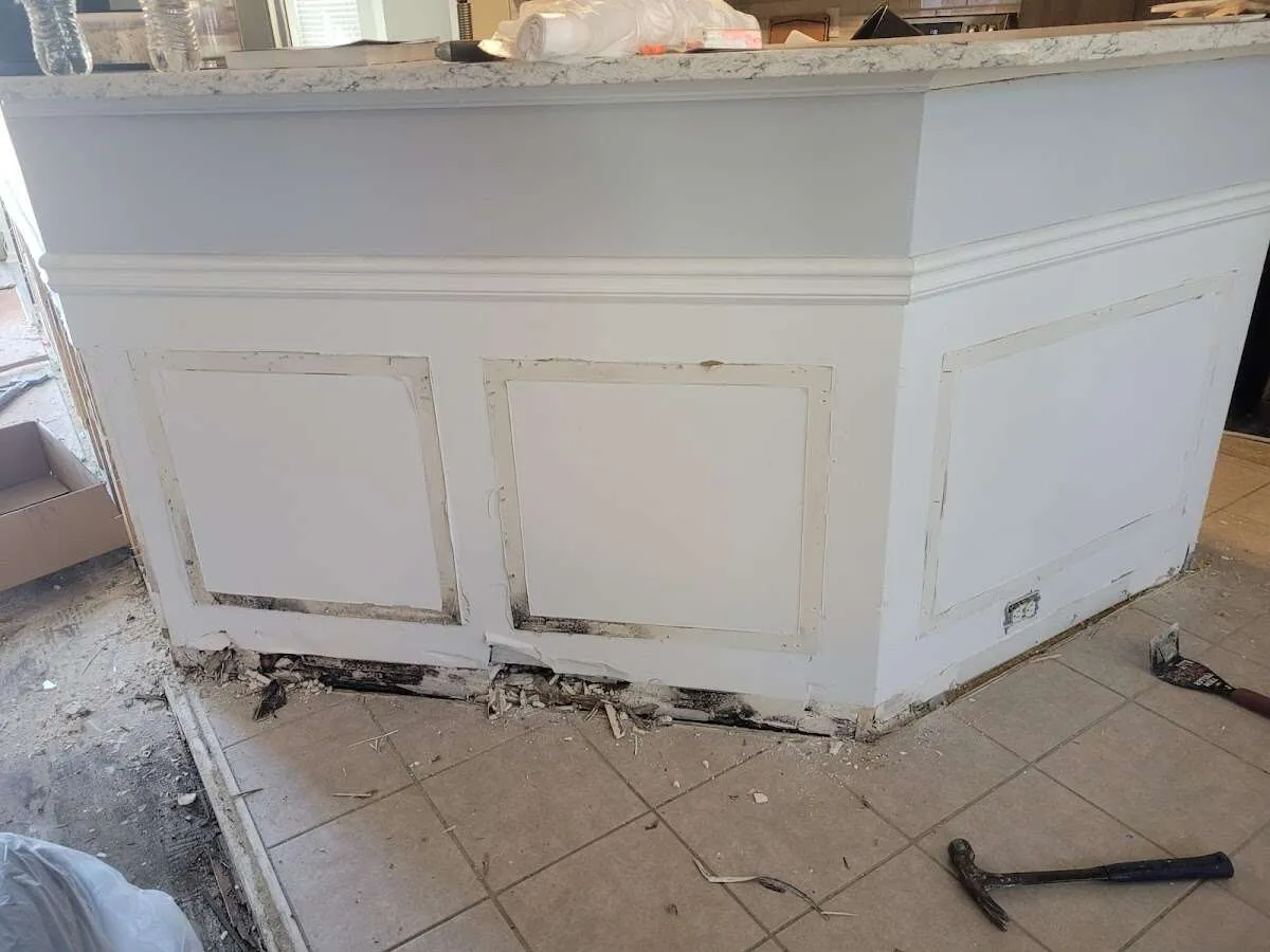Water damage and mold on kitchen during Storm Damage Restoration in Exeter